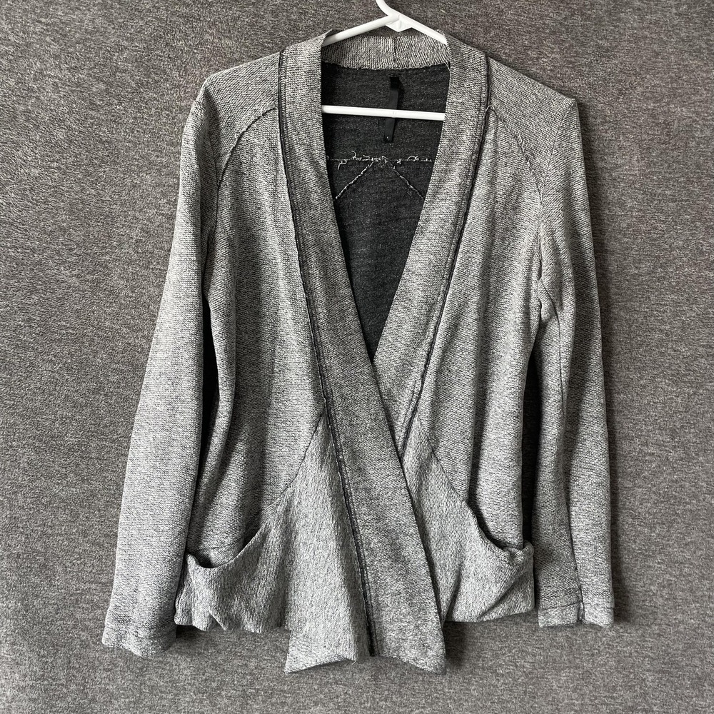 KUHL Cardigan Sweater Womens Medium Gray Open Front Collared Knit Long Sleeve